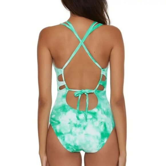 Becca Ribbed Tie Dye Plunging Neckline Cutout One-Piece Swimsuit Vibrant Small - Picture 2 of 13